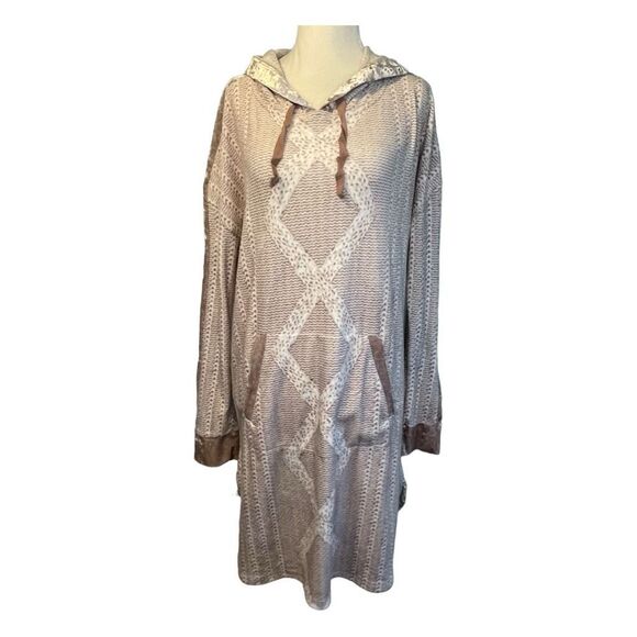 Vera Wang Simply Vera Velour Hooded Lounger Robe Tan White Fleece Long Sleeve M - Picture 1 of 8
